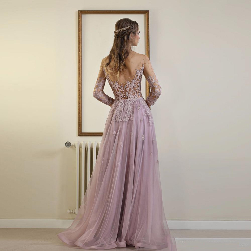 Vintage Elie Saab Lilac Prom Dresses Evening Wear Sweep Train Backless Lace Appliques Beaded Party Gowns Cheap vestidos de fiesta