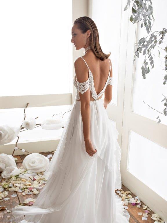 Julie Vino Chiffon Beach Wedding Dresses Boho Appliques High Side Split Backless Wedding Dress Spaghetti A Line Robes De Mariée