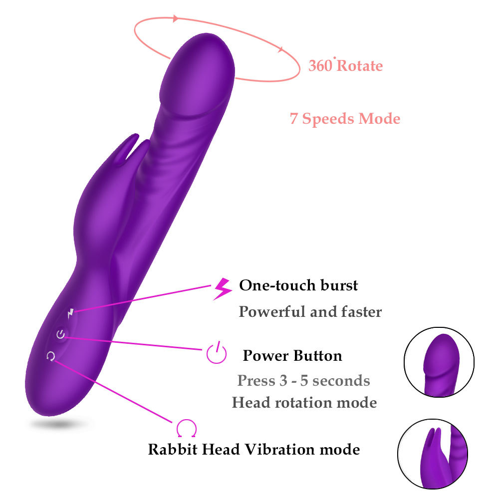 Khalesex 360 Degree Rotate Dildo Vibrator 7 Speeds Quiet Clitoris Rabbit Stimulate G Spot Adult Sex Toys for Woman Marsturbator Y191214
