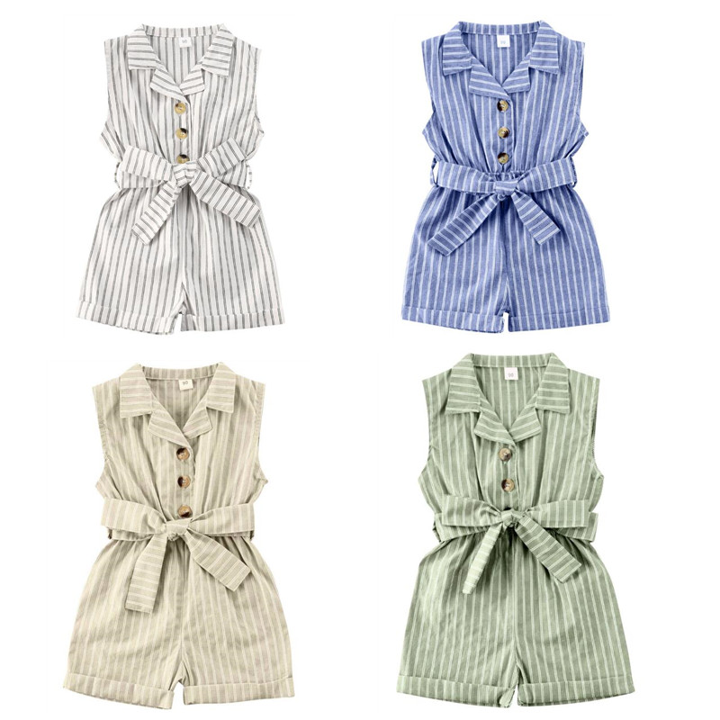 1-6Y Summer Toddler Baby Girls Rompers Overalls Striped Print Sleeveless Turn Down Button Jumpsuits 4 Colors
1-6Y Summer Toddler Baby Girls Rompers Overalls Striped Print Sleeveless Turn Down Button Jumpsuits 4 Colors