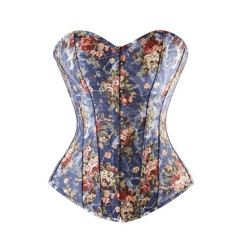 Brocade Denim Floral Padded Corset Women Sexy Cowboy Lace-up Mix Styles S-XXL Multicolor Fashion Zipper Overbust Bustier