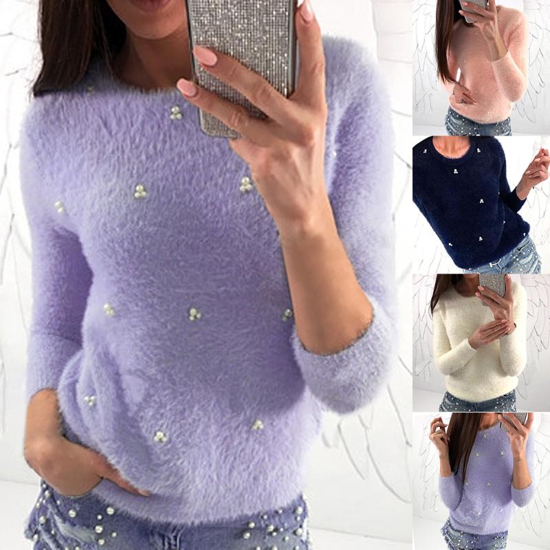 Women Autumn Winter Warm Solid Sweater Female Bead Plush Knitted Sweaters Pull Femme Mujer Pullovers o-neck Thick Soft Jumper, Blue
Women Autumn Winter Warm Solid Sweater Female Bead Plush Knitted Sweaters Pull Femme Mujer Pullovers o-neck Thick Soft Jumper, Blue