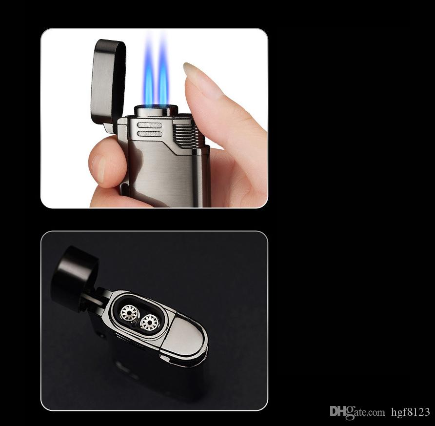 New Arrival Two Nozzles Blue Bussiness Pipe Turbo Jet Butane Metal Lighter Cigarette 1300 C Fire Windproof Torch W260202