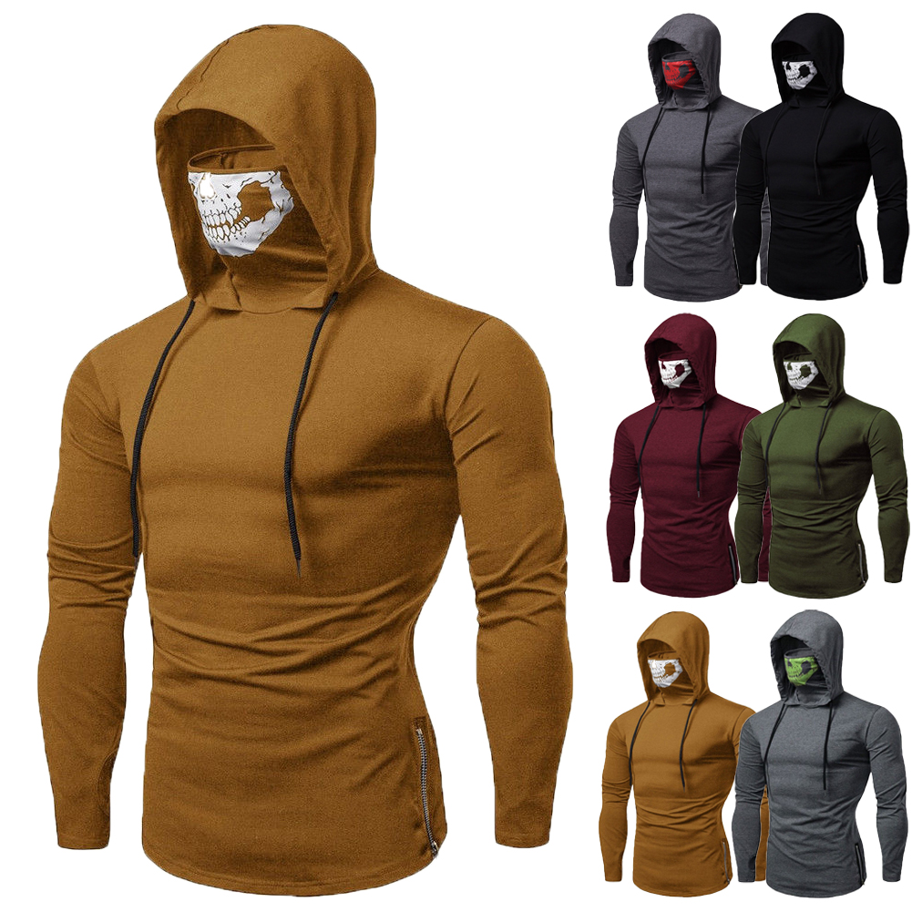 New Men Hooded Sweatshirt High Neck Top Long Sleeve Slim Fit High Collar Hooded Sweatshirt Winter Autumn Men Casual Outwear