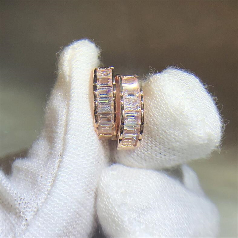 Sterg Sier&Rose Gold Fill Princess Cut White Topaz CZ Dia Gemstones Party Women Clip Earrings Gift