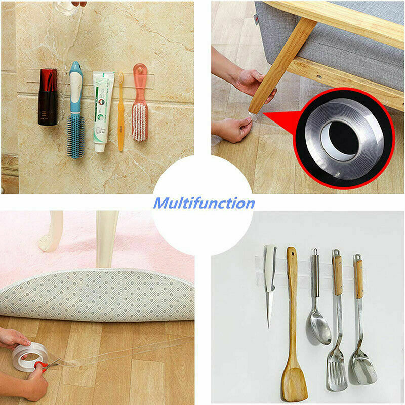 Doublesided Gel Grip Tape Sticker Traceless Washable Adhesive Tape Nano Technology Reuse Removable Tapes Indoor Outdoor8765717