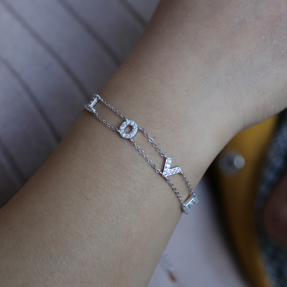 925 Sterling silver lover bracelet for 2019 valentines fine jewelry gift cz L O V E letter customize name jewelry