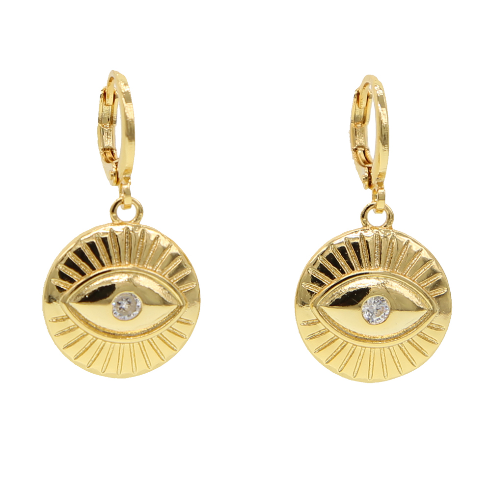 Dangle evil eye Coin earring Gold plated lucky girl women classic turkish evil eye jewelry