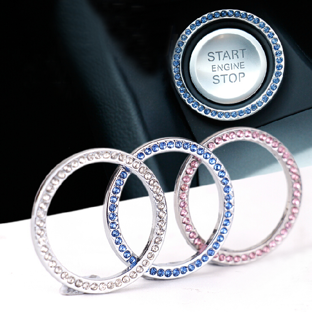 

2XCar Crystal Ignition Key Ring Auto Push to Start Decorative Rhinestone Lock Keyhole Rings