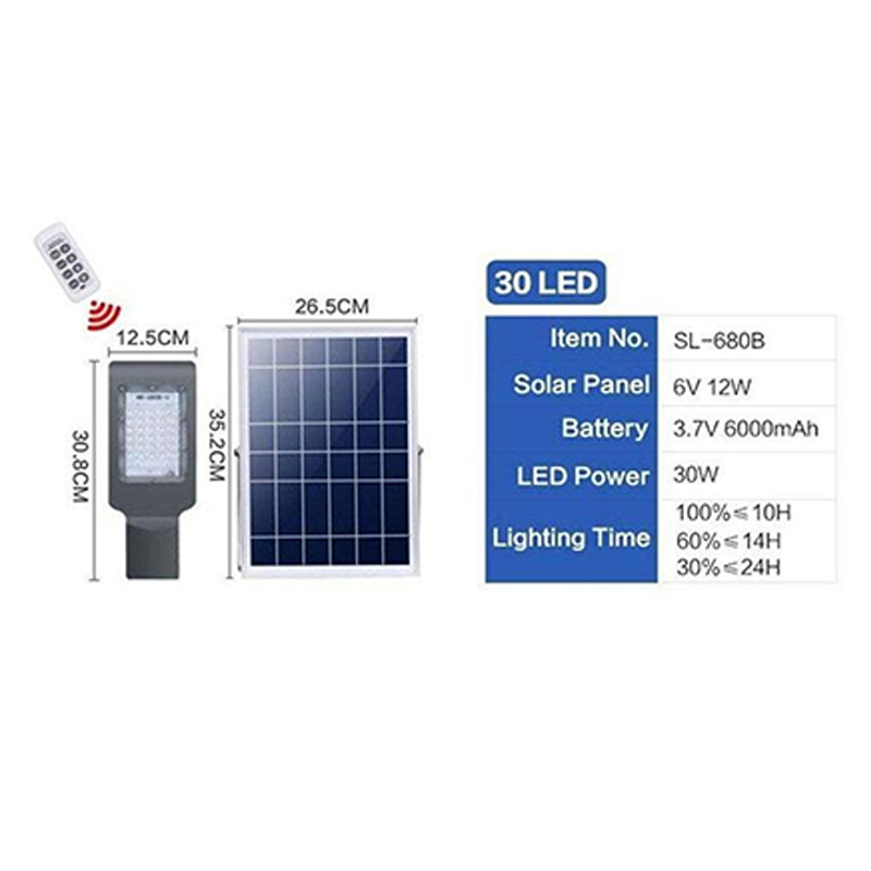 Solar LED Street Light Solar Powered Flood Lights 30W 30LEDs Security Lighting with Pole and Remote Control