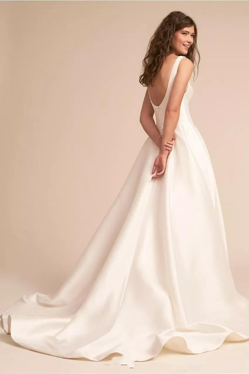 2019 Bhldn Beach Satin Wedding Dresses Scoop Neck Sexy Backless Boho A Line Wedding Dress Bridal Gowns robe de mariée