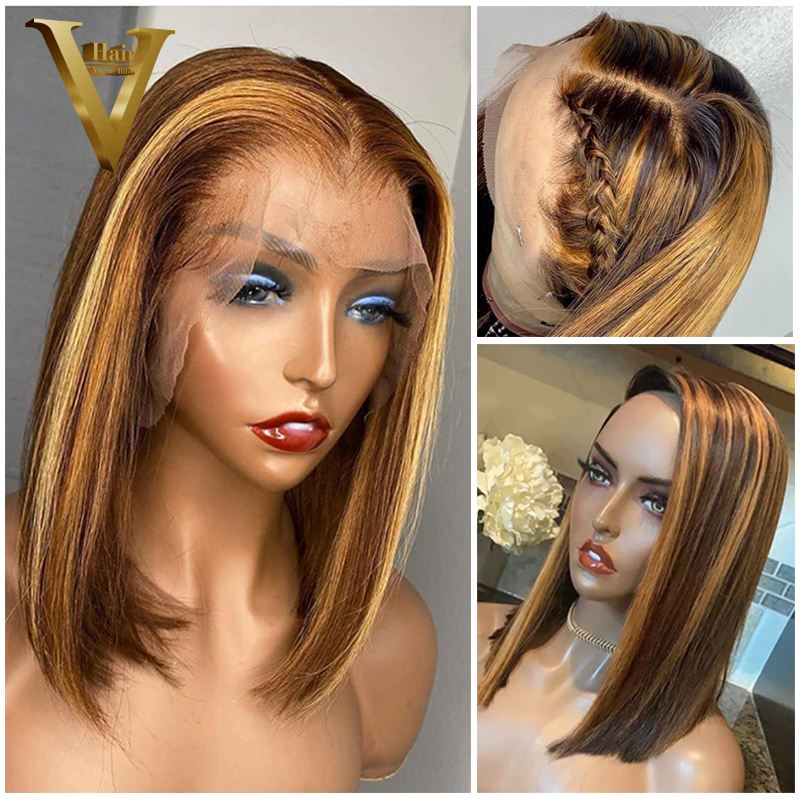 Short Bob Highlight Wig Straight Honey Blonde 13x6 Lace Front Human Hair Wigs For Women Pre Plucked Brazilian Remy 150 Density, As pic
Short Bob Highlight Wig Straight Honey Blonde 13x6 Lace Front Human Hair Wigs For Women Pre Plucked Brazilian Remy 150 Density, As pic
