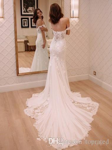 Sexy White New Mermaid Lace Wedding Dresses Modern Off Shoulder Sleeveless Appliques Sweep Train Vestidos De Novia Bridal Gowns