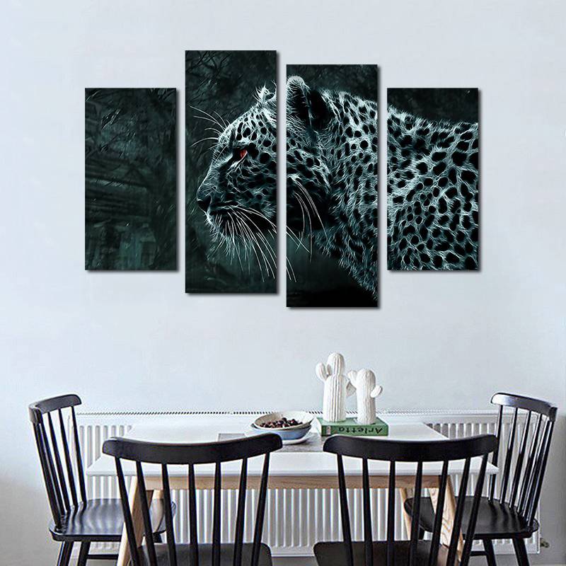 4pcs/set Unframed The Red Eyes Leopard Forest Print On Canvas Wall Art Picture For Home and Living Room Decor