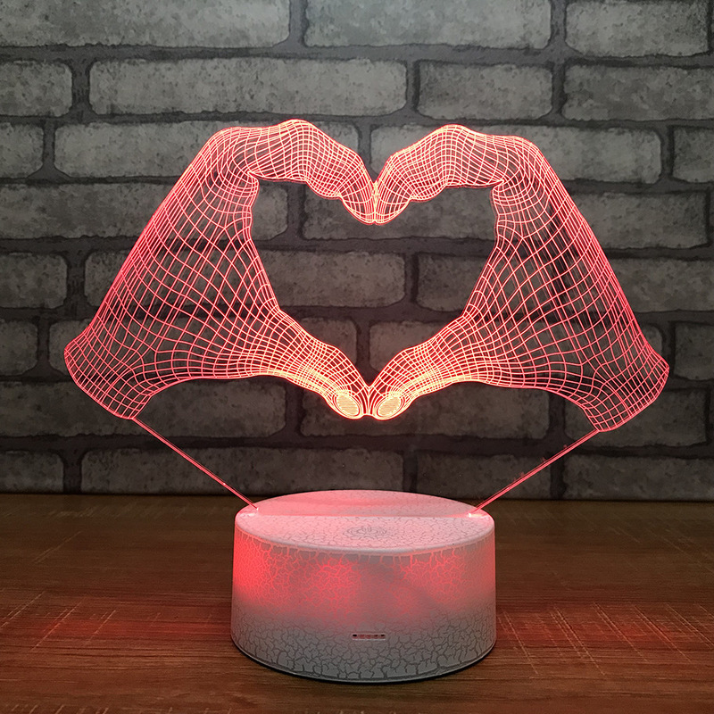 Led Acrylic Bed Custom 3D Small Night Lights Love Heart Hand Decorations Gift for Baby Room Lights Usb Led Kids Lamp
