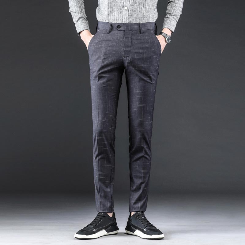 2019 Summer Suit Plaid Pants Men Business Slim Fit Mens Trousers Zipper Formal Mens Skinny Dress Pants Pantalones Hombre Vestir