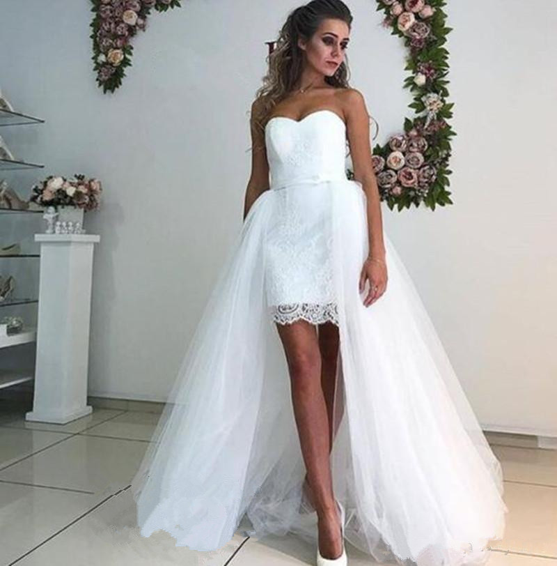 Detachable Skirt Wedding Dresses 2 Pieces Strapless Lace Short Dress Removable Train 2019 Fashion Bridal Gowns Customize Plus Size, White
Detachable Skirt Wedding Dresses 2 Pieces Strapless Lace Short Dress Removable Train 2019 Fashion Bridal Gowns Customize Plus Size, White
