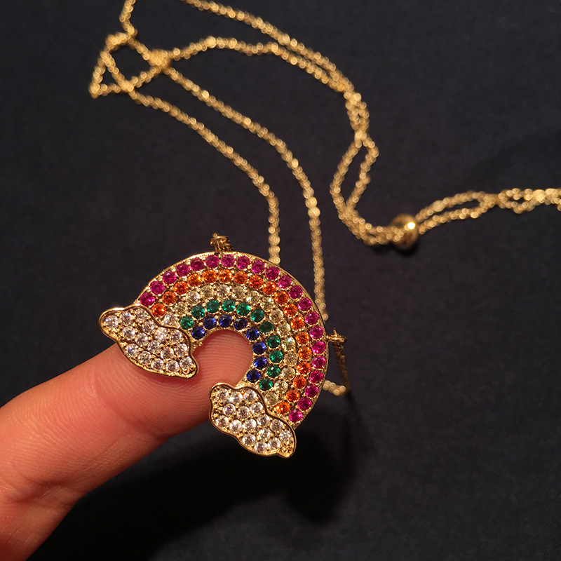 Hip Hop Romantic Rainbow Shape Pendant Necklace Shining Diamonds Women Men 18K Gold Plated Charm Pendants Jewelry