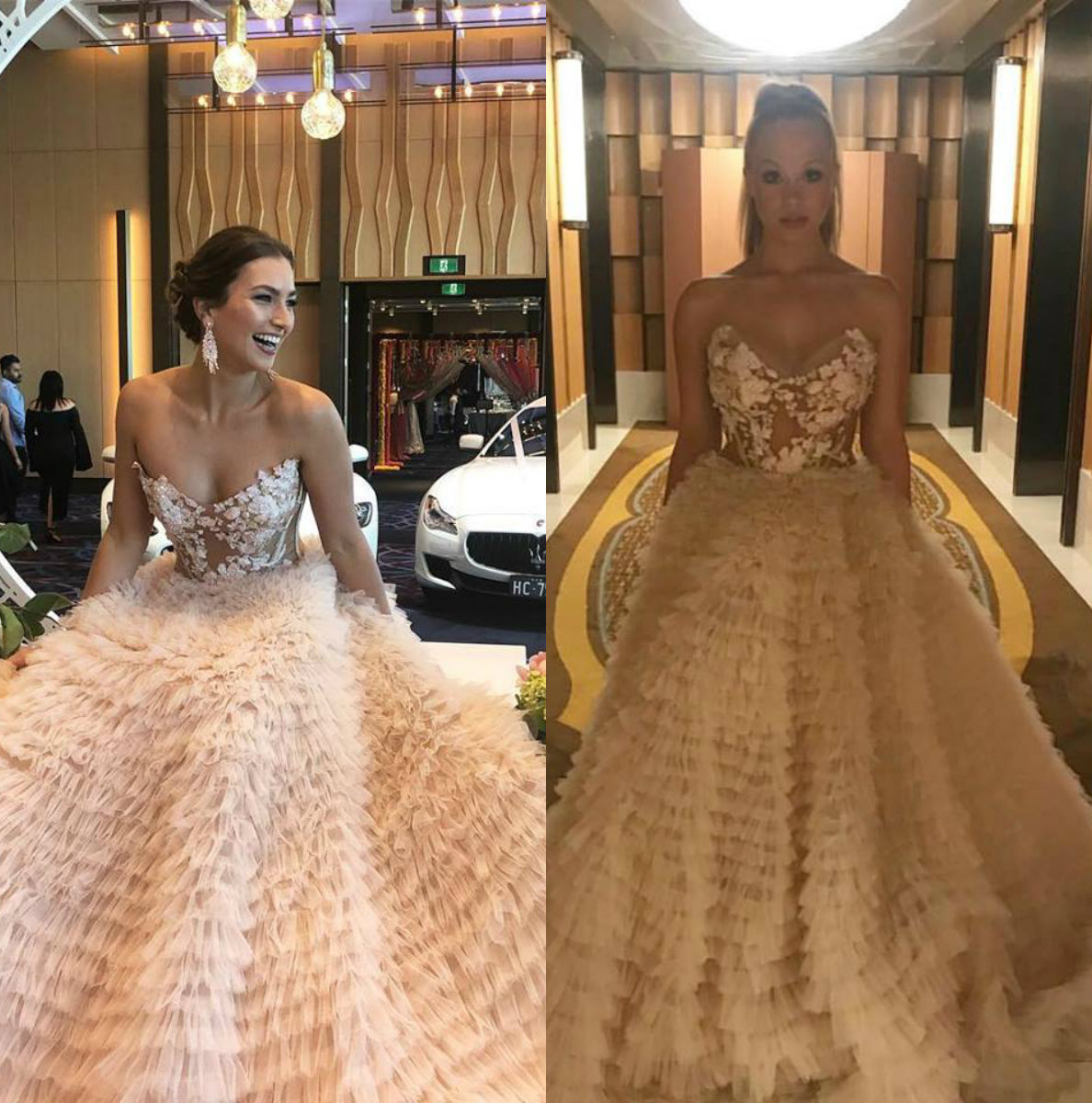 Sexy Ball Gown Prom Dresses Sweetheart Lace Appliqued Prom Dress Sweep Train Tiered Skirt Backless Plus Size Formal Party Gowns Custom