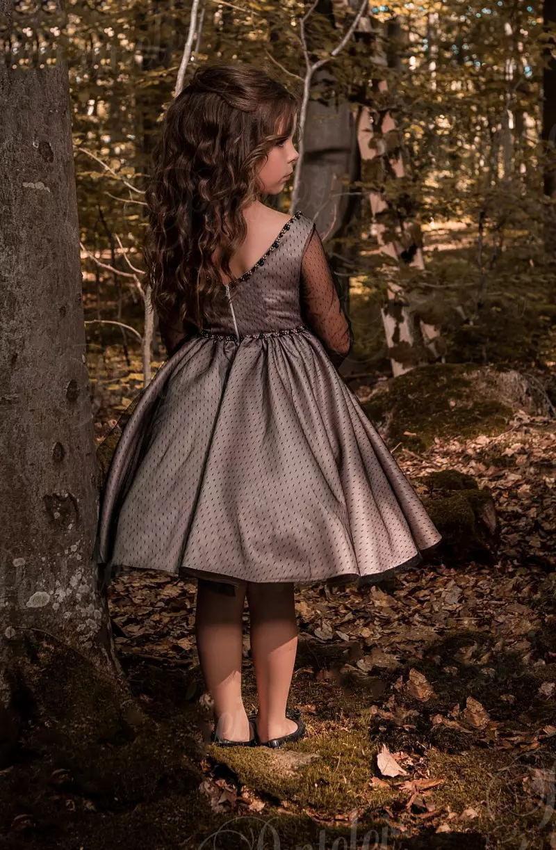 New Fashion Little Girls Pageant Dresses Scoop Neck Knee Length Long Sleeves Formal Dress Birthday Party Gowns Kids Prom Dress