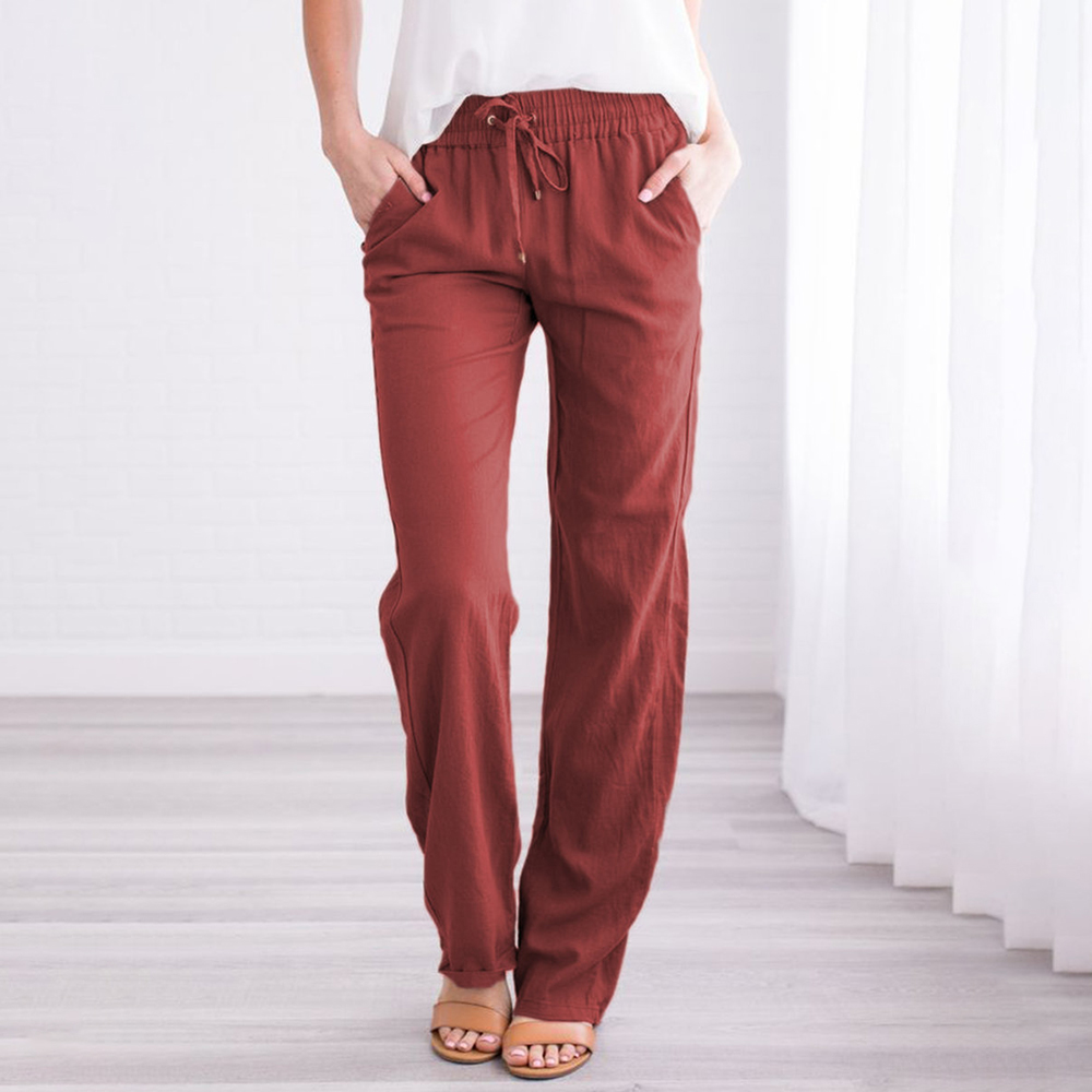 Vintage Causal Loose Cotton Linen Pants Women 2019 Straight Elastic Waist Long Trousers pantalon femme pantalones mujer