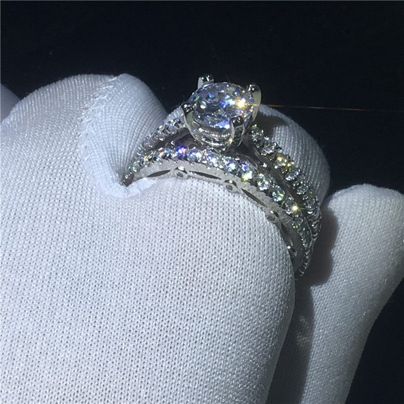 2018 Vintage ring set Diamond Cz Sona Stone 925 Sterling silver Engagement wedding band ring for women Bridal Finger Jewelry Gift