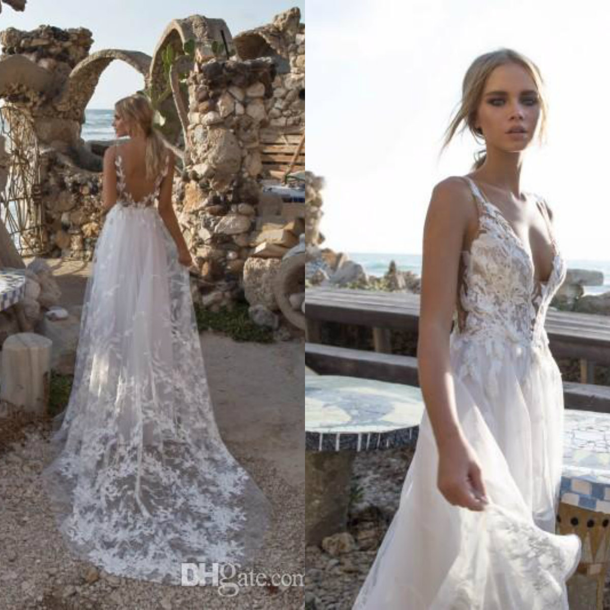 limor rosen beach wedding dresses sexy v neck bridal gowns illusion lace sweep train boho country women wedding dress custom