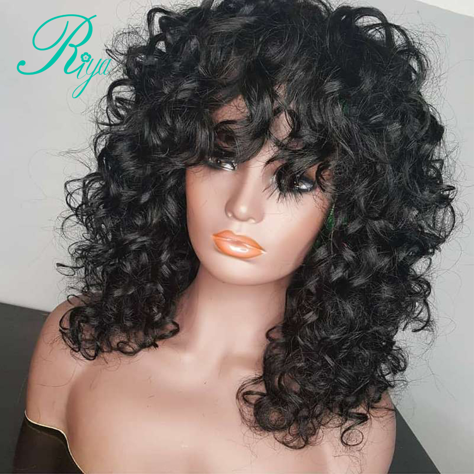 Kinky Curly Bob Lace Front Wig With Bangs 150% Density 13X4 synthetic Lace Front Bob Wig Pre Plucked Short Brazilian Wig