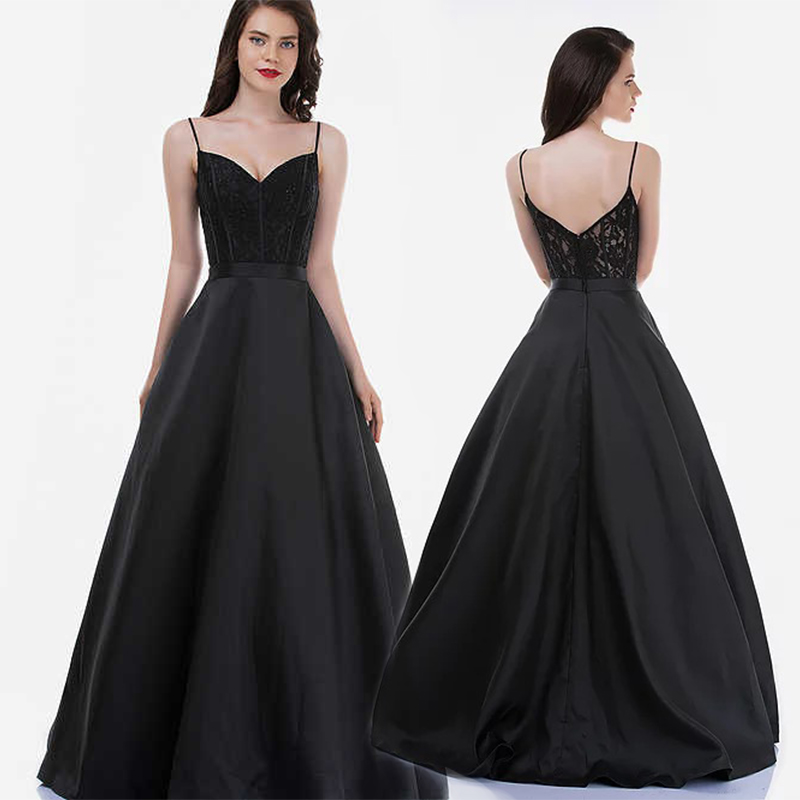 

Modest Black Elegant Nina Canacci A Line Prom Dress Spaghetti Sleeveless Lace Applique Party Dress Sweep Train robes de soirée, Royal blue
