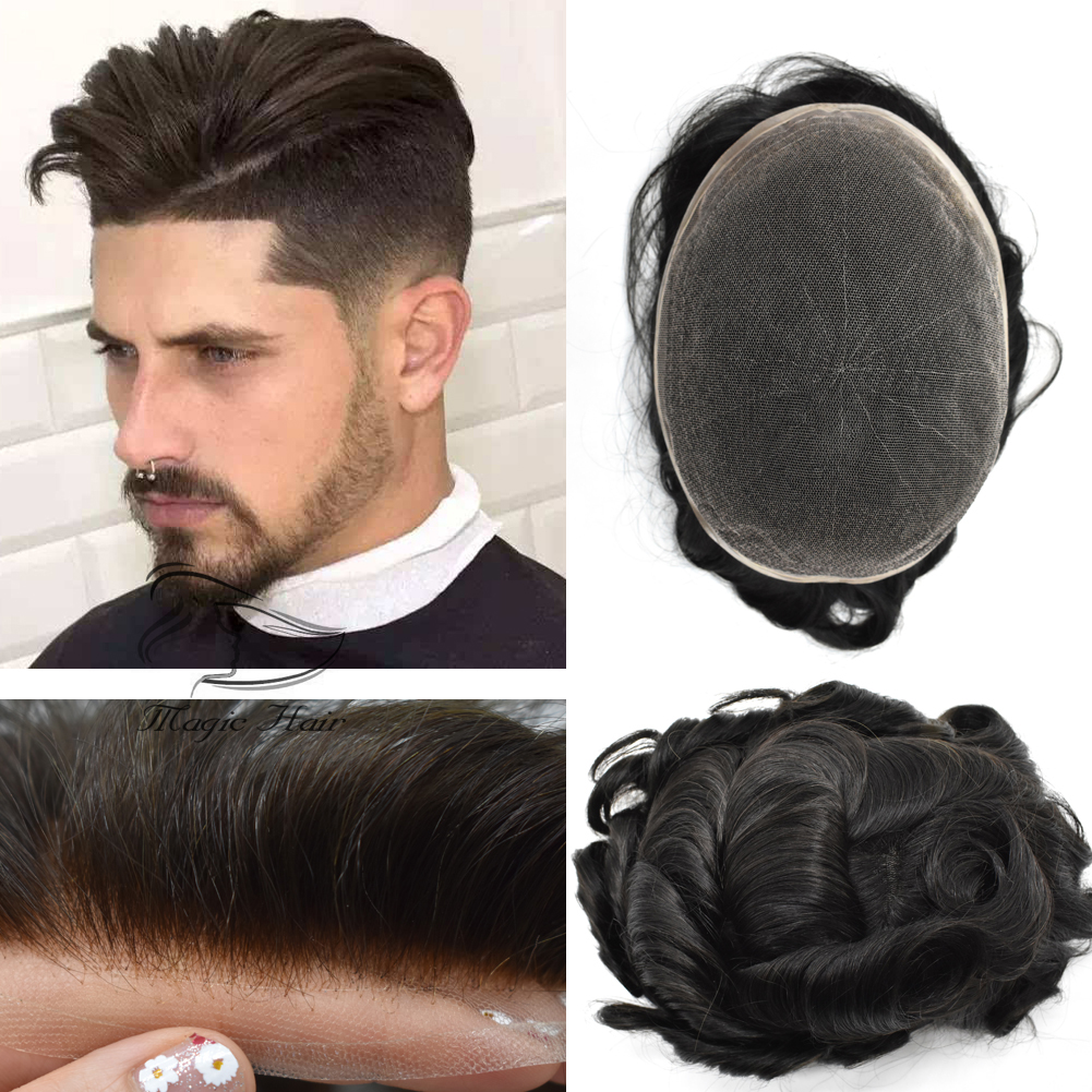 Men Full Lace Toupee Brazilian Human Remy Hair Wig For Males Comfortable As Like Own Hair(Full Lace)