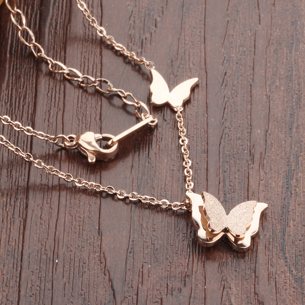 Butterfly Pendant Necklace Stainless Steel 14k Gold Plated Titanium Steel Clavicle Chain Necklace Jewelry Women Girl's Gift