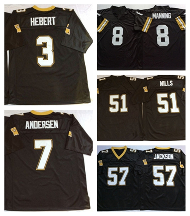 Football Jerseys Bobby Hebert Morten Andersen Archie Manning Sam Mills Rickey Jackson Black NCAA Men Retro Stitched
Football Jerseys Bobby Hebert Morten Andersen Archie Manning Sam Mills Rickey Jackson Black NCAA Men Retro Stitched
