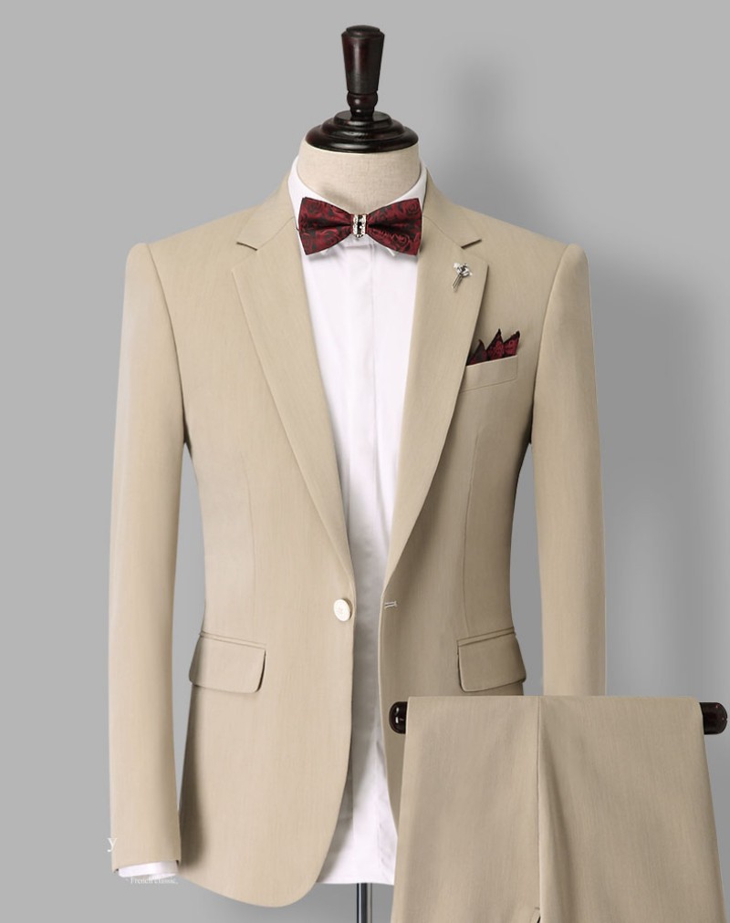 Beige Men Wedding Suits Two Pieces(Jacket+Pants) Groomsmen Wear Tuxedos Custom Made High Quality Formal Blazer