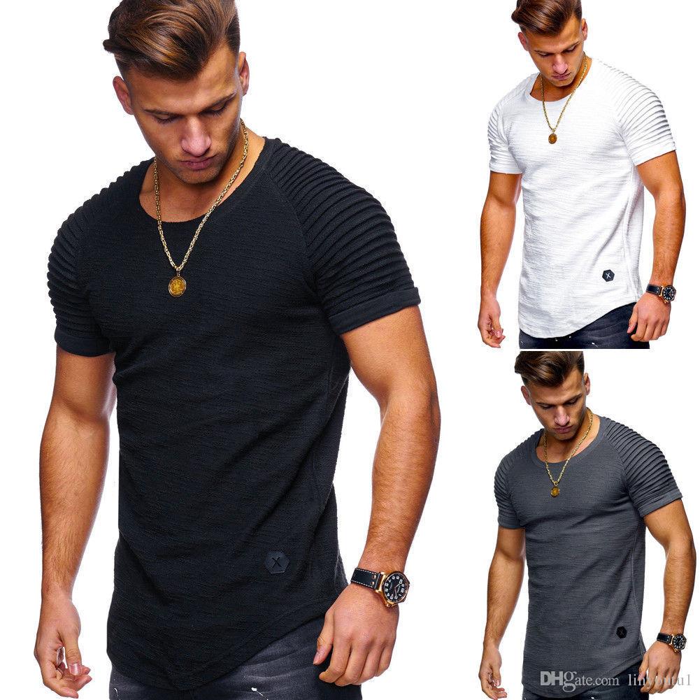 hot sale new 5 colors design of stripe ruffle sleeve Mens T Shirt Slim Fit Crew Neck T-shirt Men Short Sleeve Casual tshirt Tops