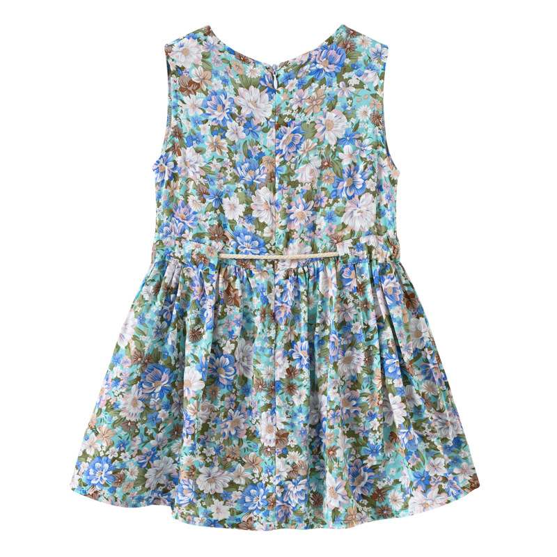 Summer Girl Floral Dress Hats Set Sundress Sleeveless Print Dresses + Printed Bow Sun Caps 2pcs/set Child Beach Flower Skirts Outfits M1412