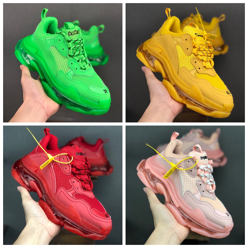 19SS Triple S Clear Sole Green Red Yellow Sneakers Tripler Paris Mens Designer Shoes Triple-S Dad Shoes For Women Luxury Sports Triples 45