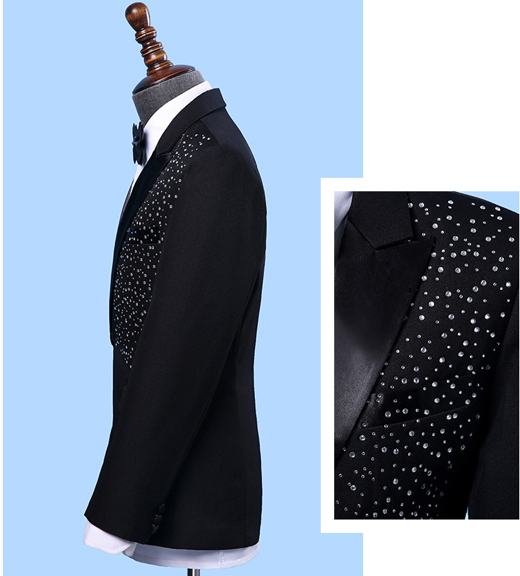 New Design Rhinestone Wedding Tuxedos Mens Slim Fit One Button Pants Suits Groom Wear 2 piece Formal Blazer In Stock