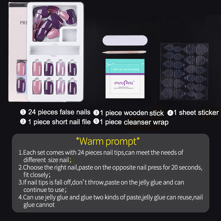 tamax NAT006 24pcs colorful Reusable False Artificial Nail Tips Detachable Nails Art Extension Tips with UV gel coated reatil box package