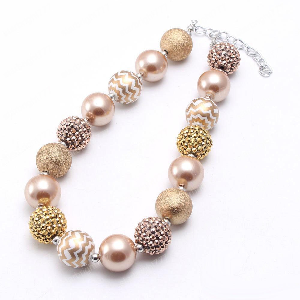 Gold Color Stripe Beads Baby Kid Chunky Necklace&Bracelet Set Fashion Bubblegum Beads Chunky Necklace Jewelry Set For Children Girl