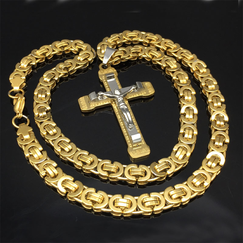 Jesus Cross Pendant Necklace Stainless Steel Men Womens Jewelry Byzantine 8.5mm Chain Poplular Christian Colar Sliver/Gold Color
Jesus Cross Pendant Necklace Stainless Steel Men Womens Jewelry Byzantine 8.5mm Chain Poplular Christian Colar Sliver/Gold Color