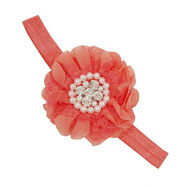 Hot selling Baby Headbands Flower Rhinestone Pearl Rose Children Hairbands Girls Headdress Infant Kids Chiffon Hair Accessories