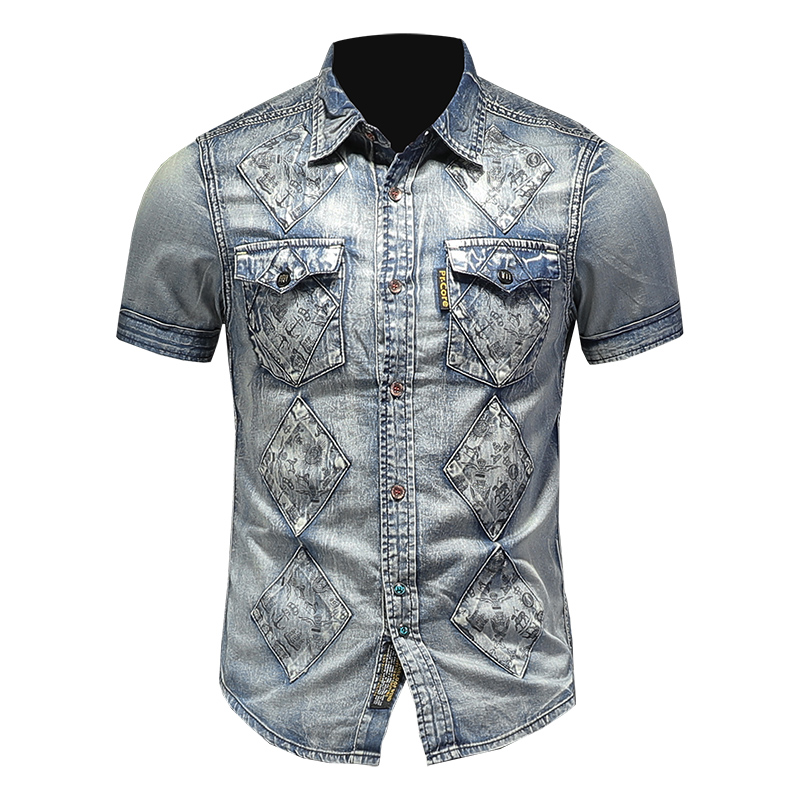 Men's Jeans Short Sleeve Casual Slim Stylish Wash-Vintage Denim Shirts Fashion Patch Cowboy Floral Shirt High Quality, Blue
Men's Jeans Short Sleeve Casual Slim Stylish Wash-Vintage Denim Shirts Fashion Patch Cowboy Floral Shirt High Quality, Blue