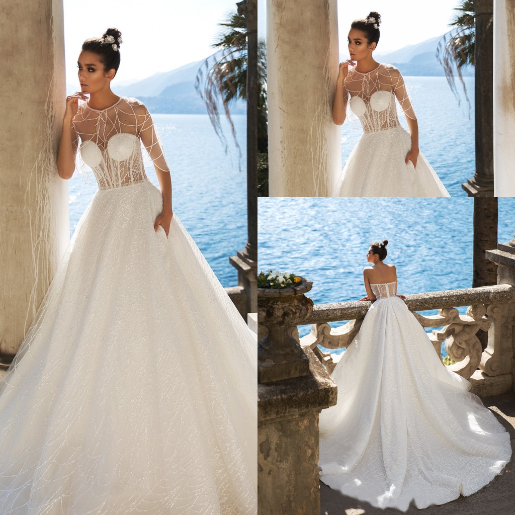2020 Bohemian Wedding Dresses With Cape Lace Beads A Line Wrap Beach Wedding Dress Sweep Train Boho Bridal Gowns Vestidos De Novia