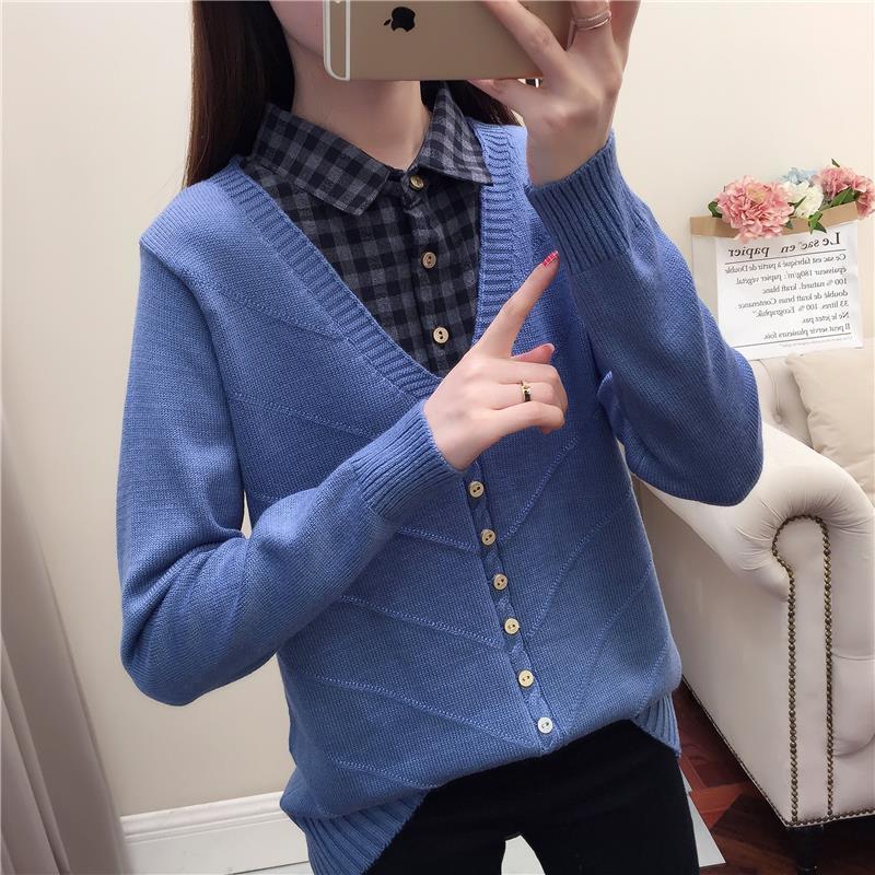 V-neck Fake Two-piece Plaid Sweater Women Loose Long-sleeved Single-breasted Knitted Bottoming Jumpers Pullover Female Spring, Green
V-neck Fake Two-piece Plaid Sweater Women Loose Long-sleeved Single-breasted Knitted Bottoming Jumpers Pullover Female Spring, Green