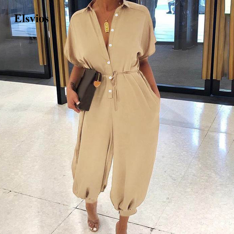2020 Sexy V-Neck Button Lace-Up Jumpsuit Summer Short Sleeve Loose Playsuit Overalls Women Elegant Leopard Print Pocket Rompers, Khaki
2020 Sexy V-Neck Button Lace-Up Jumpsuit Summer Short Sleeve Loose Playsuit Overalls Women Elegant Leopard Print Pocket Rompers, Khaki