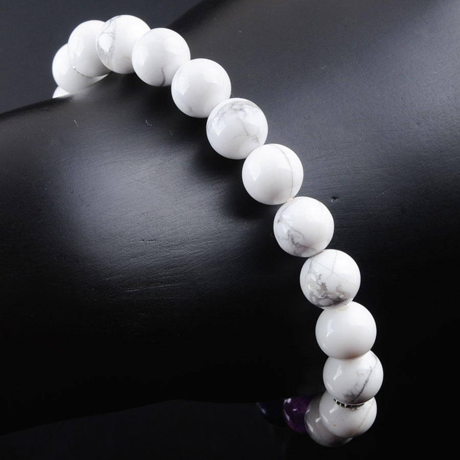 WOJIAER 8mm Natural White Turquoise Stone Round Beads Palm Strands Bracelets 7 Chakra Healing Mala Meditation Prayer Yoga Women Jewelry K3257