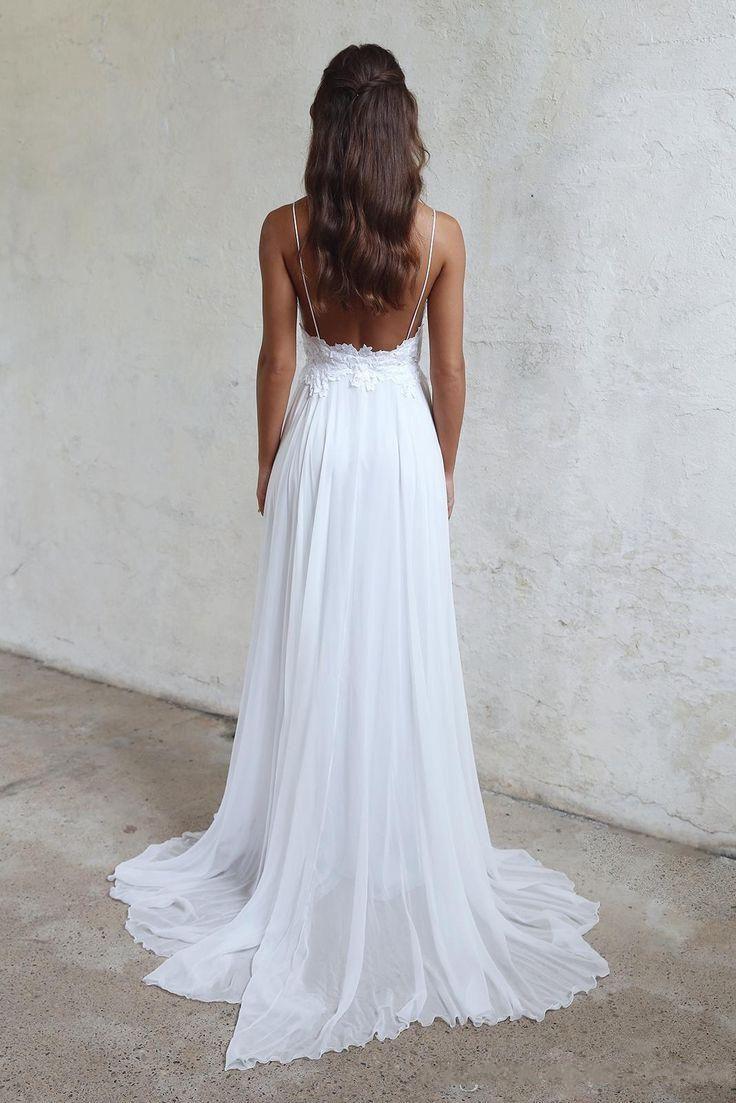 Custom Made Simple Beach Dresses A Line wedding dress for bride Sleeveless Lace Applique Backless Bridal Court Train Wedding Gowns 0521