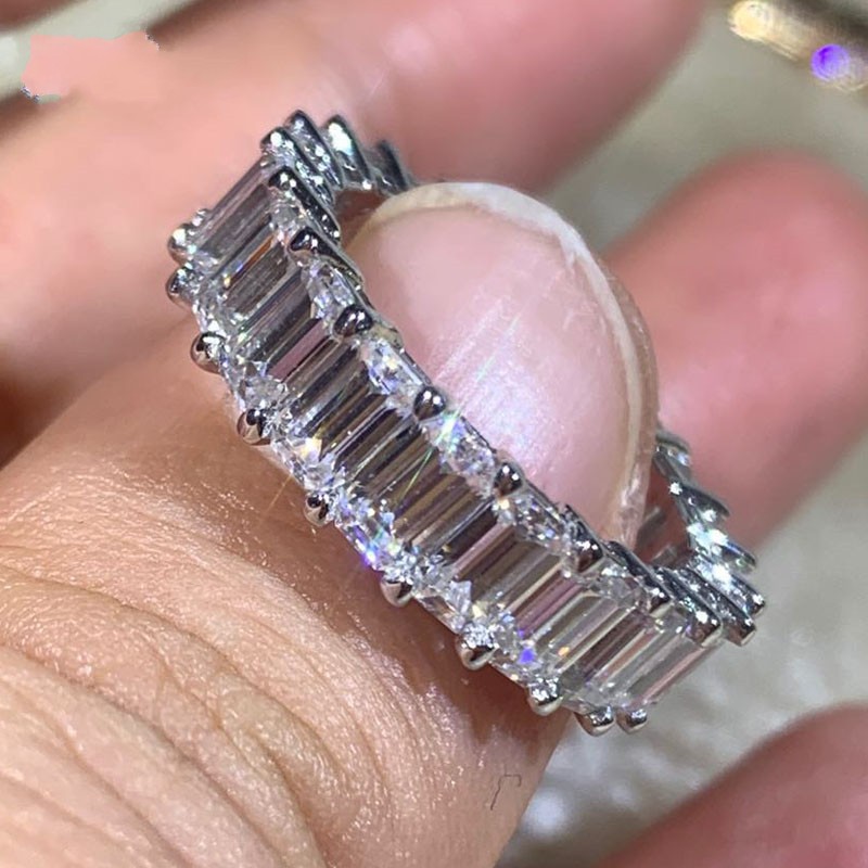 Victoria Wieck Sparkling Deluxe Jewelry 925 Sterling Silver Emerald Cut White Topaz CZ Diamond Women Wedding Band Ring for Women Gift