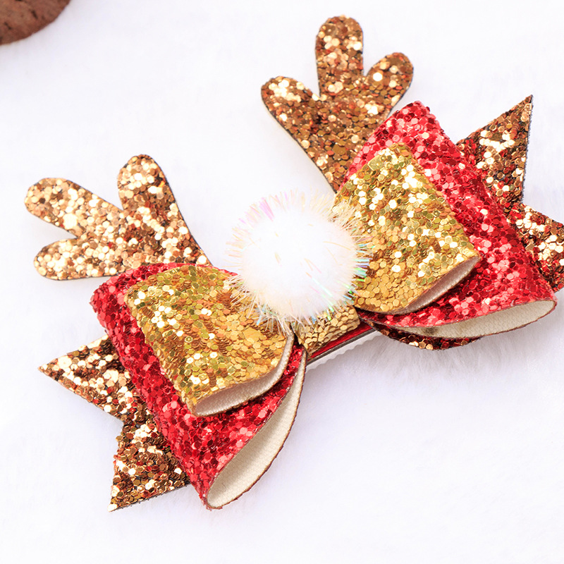 20 pcs/lot, Christmas Reindeer Bow Hair clips, Felt flowers Glitter hair bow clips, Children girls accessories