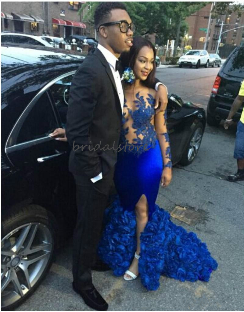 Elegant Royal Blue Prom Dress Mermaid Illusion Lace Long Sleeve Evening Gowns 2020 Front Slits Rose Flowers Special Occasion Formal Dress, Black
Elegant Royal Blue Prom Dress Mermaid Illusion Lace Long Sleeve Evening Gowns 2020 Front Slits Rose Flowers Special Occasion Formal Dress, Black